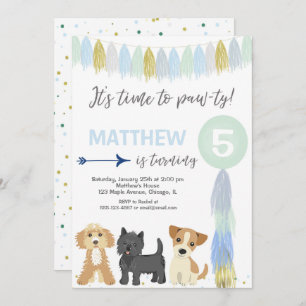 Invitation Fête d'anniversaire de chien, petit chiot mou