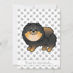 Invitation Fête d'anniversaire de chien Pomeranian noir et fe