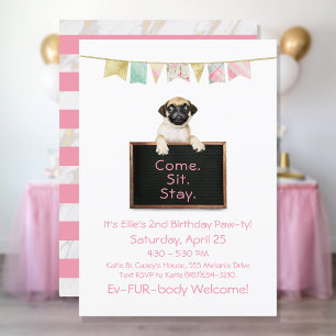 Invitation Fête d'anniversaire de chien pour carlin fille