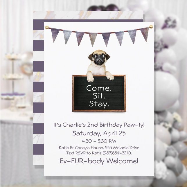 Invitation Fête d'anniversaire de chien pour tout Carlin (Créateur téléchargé)