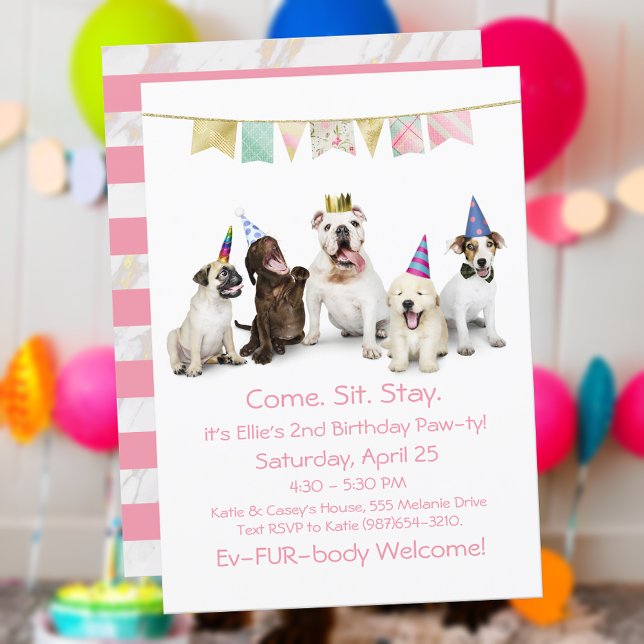 Invitation Fête d'anniversaire de chienne pour chiot fille (Créateur téléchargé)