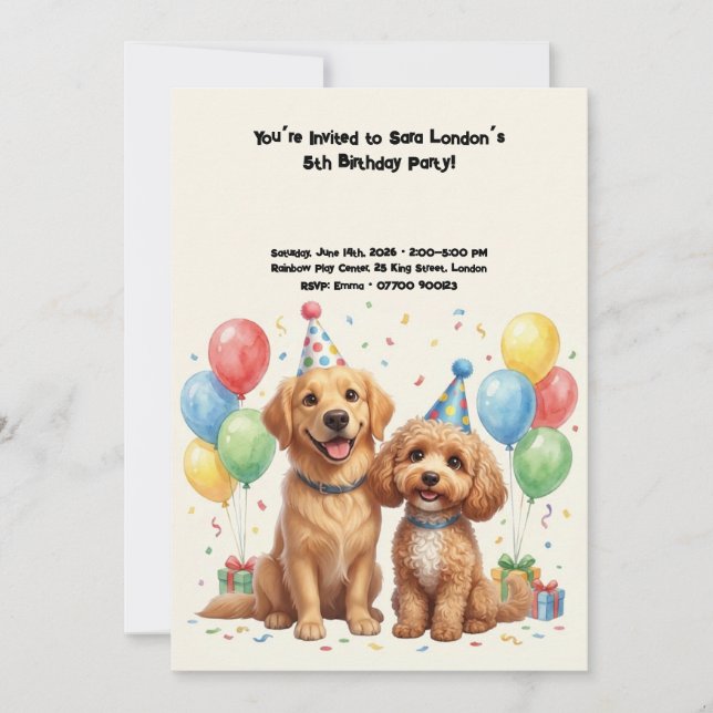 Invitation Fête d'anniversaire de chiens mignons (Devant)