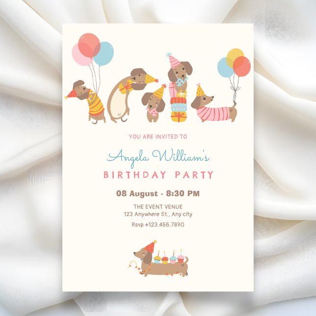 Invitation Fête d'anniversaire de chiens mignons (Créateur téléchargé)