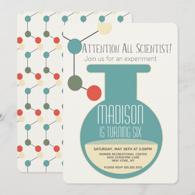 Invitation Fête d'anniversaire de chimie de laboratoire scien (Devant / Derrière)