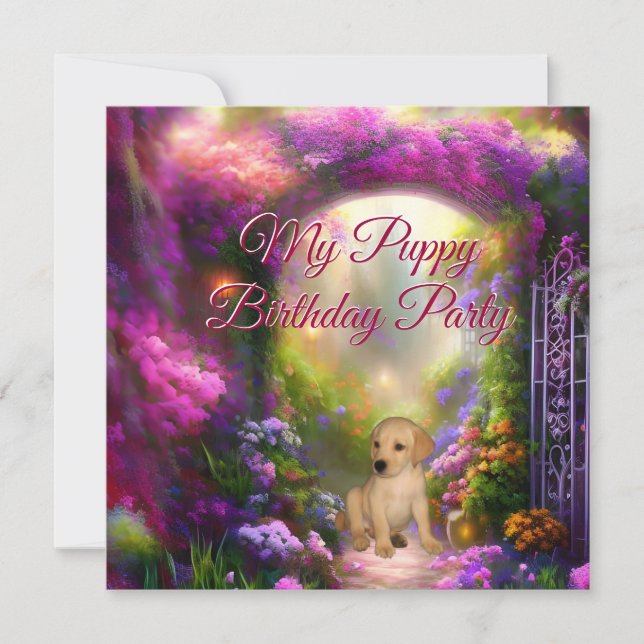 Invitation Fête d'anniversaire de chiot Labrador Jardin secre (Devant)