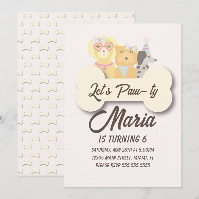 Invitation Fête d'anniversaire de chiot sur le thème du chien (Devant / Derrière)