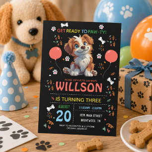 Invitation Fête d'anniversaire de chiot Thème de chien pour