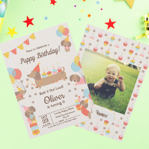 Invitation Fête d'anniversaire de chiots mignons dachshund 