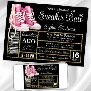 Invitation Fête d'anniversaire de Chucks et perles Sneaker Ba