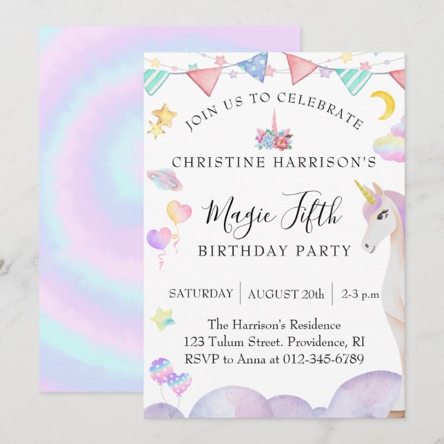 Invitation Fête d'anniversaire de cinquième anniversaire de l (Devant / Derrière)