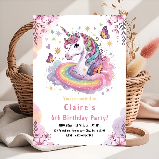 Invitation Fête d'anniversaire de Claire à licorne enchantée (Créateur téléchargé)