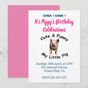 Invitation Fête d'anniversaire de cochon drôle et mignon avec