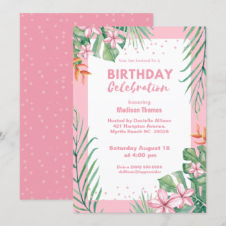 Invitation Fête d'anniversaire de Confetti aux fleurs roses p