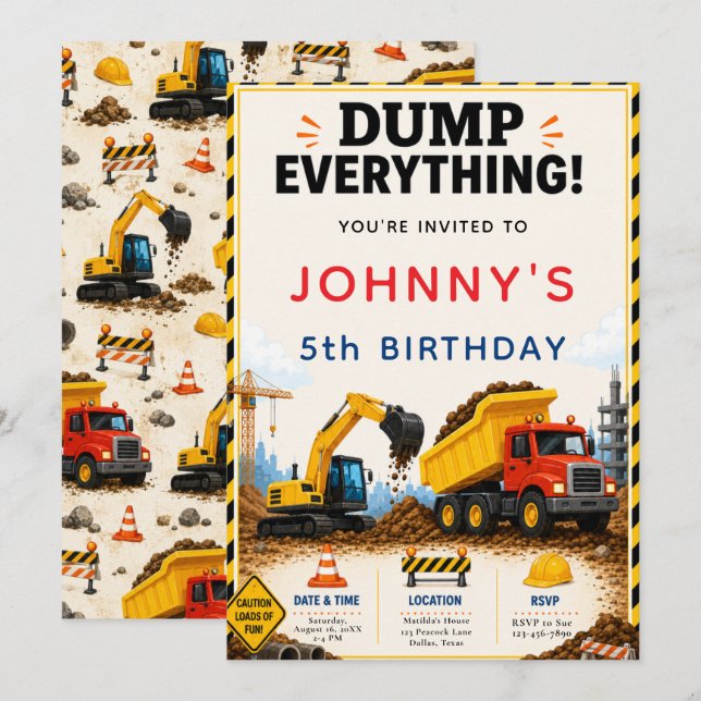 Invitation Fête d'anniversaire de construction (Devant / Derrière)