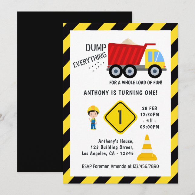Invitation Fête d'anniversaire de construction (Devant / Derrière)