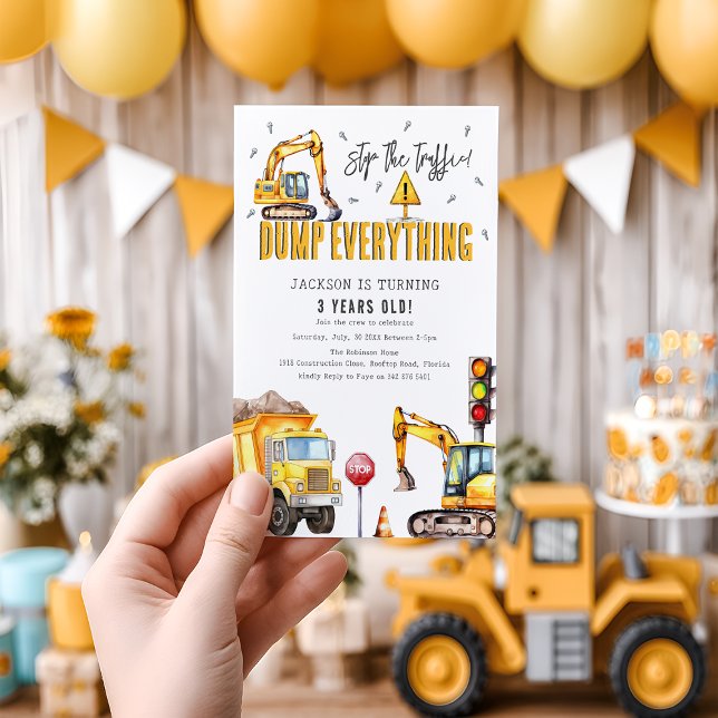 Invitation Fête d'anniversaire de construction à l'aquarelle  (Créateur téléchargé)