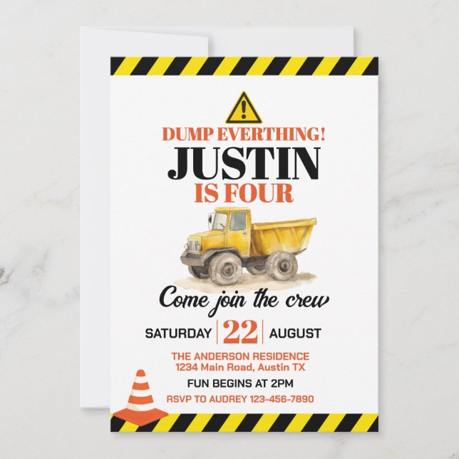 Invitation Fête d'anniversaire de construction mignonne tout  (Devant)