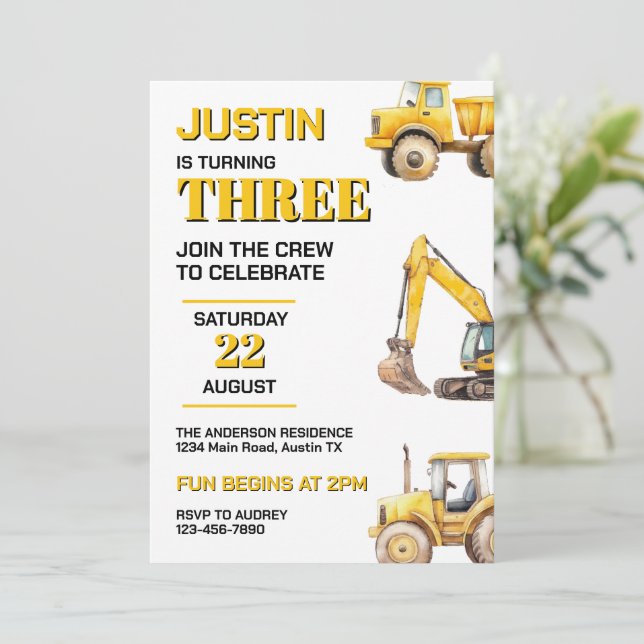 Invitation Fête d'anniversaire de construction mignonne tout  (Debout devant)