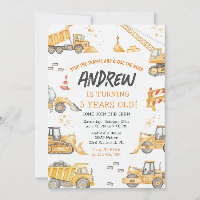 Invitation Fête d'anniversaire de construction moderne (Devant)