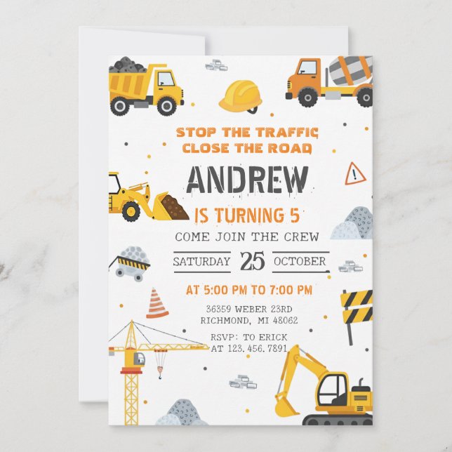 Invitation Fête d'anniversaire de construction moderne person (Devant)