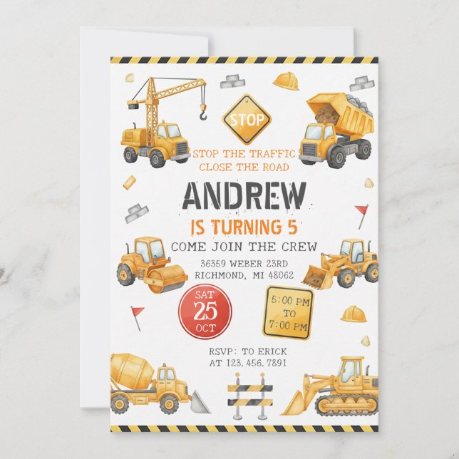 Invitation Fête d'anniversaire de construction moderne person (Devant)