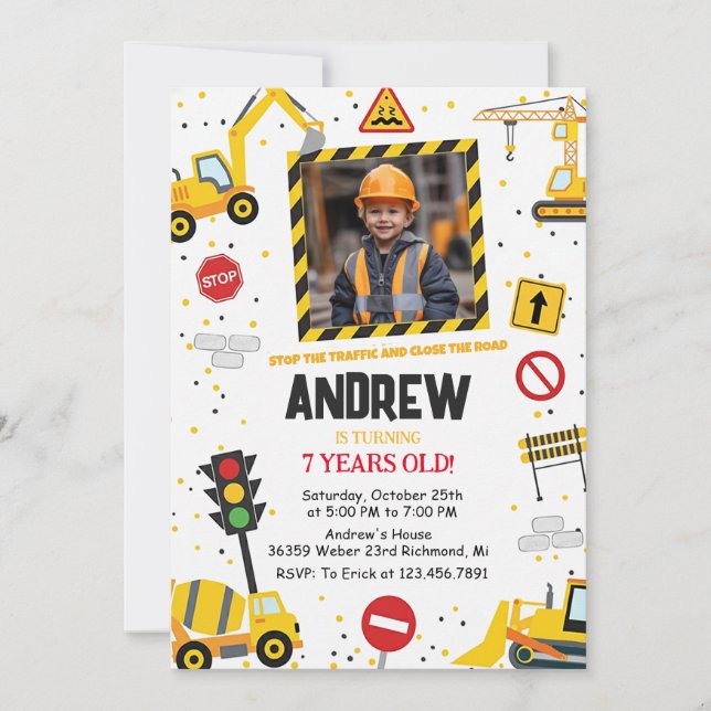 Invitation Fête d'anniversaire de construction personnalisée  (Devant)