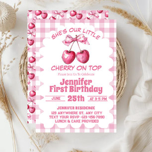 Invitation Fête d'anniversaire de Coquette Cherry On Top 1 an