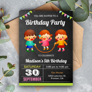 Invitation Fête d'anniversaire de corde à sauter colorée pour