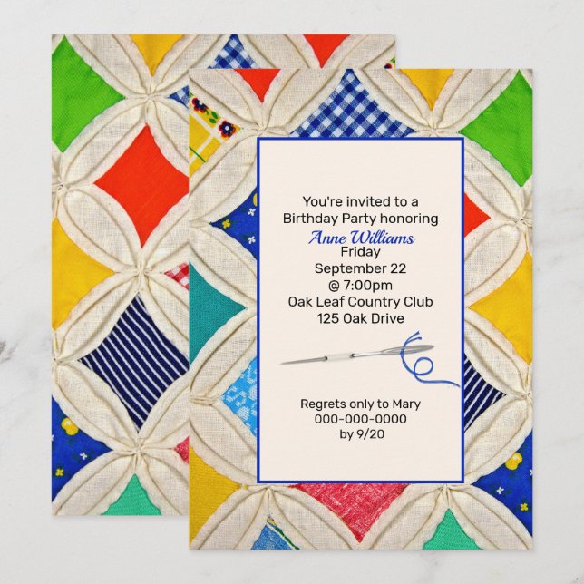 Invitation Fête d'anniversaire de courtepointe de fenêtre de  (Devant / Derrière)