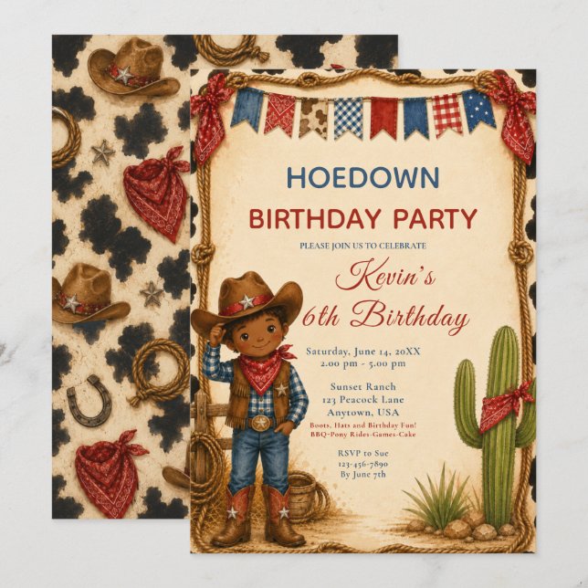 Invitation Fête d'anniversaire de cow-boy (Devant / Derrière)