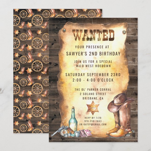 Invitation Fête d'anniversaire de cow-boy de rodéo occidental (Devant / Derrière)
