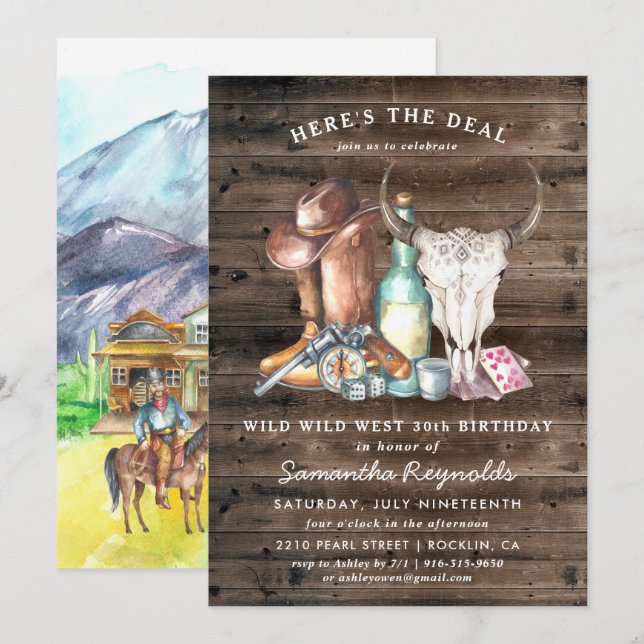 Invitation Fête d'anniversaire de Cowboy du Far West (Devant / Derrière)