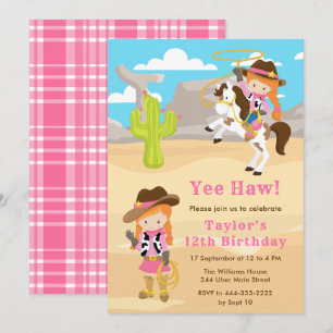 Invitation Fête d'anniversaire de cowgirl aux cheveux roux