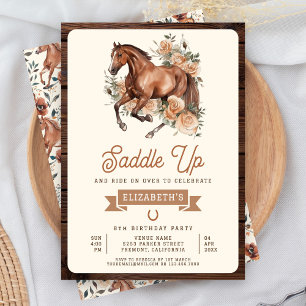 Invitation Fête d'anniversaire de cowgirl avec thème floral b