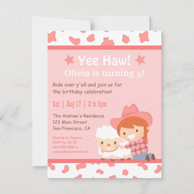 Invitation Fête d'anniversaire de cowgirl occidentale rose po (Devant)