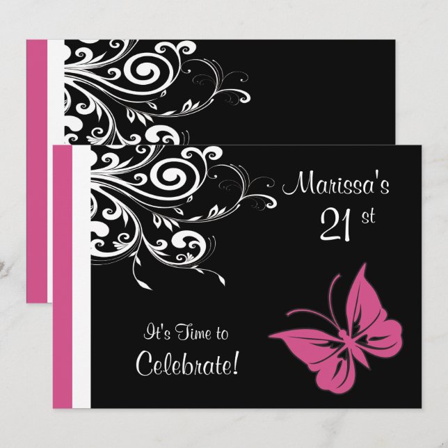 Invitation Fête d'anniversaire de Cranberry Pink (Devant / Derrière)