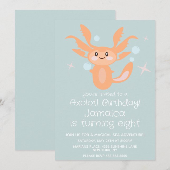 Invitation Fête d'anniversaire de créature océanique axolotl  (Devant / Derrière)