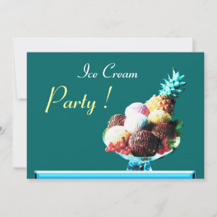 Invitation FÊTE D'ANNIVERSAIRE DE CRÈME DE GLACE 2, vert bleu