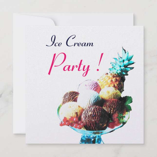 Invitation FÊTE D'ANNIVERSAIRE DE CRÈME DE GLACE, glace blanc (Devant)