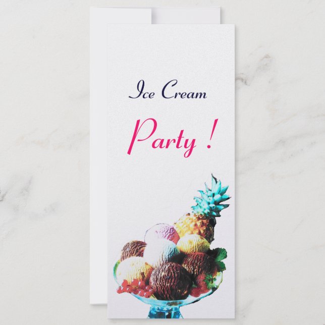 Invitation FÊTE D'ANNIVERSAIRE DE CRÈME DE GLACE, glace blanc (Devant)