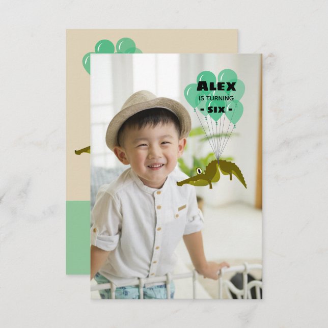 Invitation Fête d'anniversaire de crocodile drôle avec photo (Devant / Derrière)