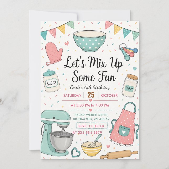 Invitation Fête d'anniversaire de cuisine de chef de fille pe (Devant)
