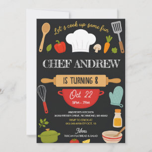 Invitation Fête d'anniversaire de cuisine personnalisée pour