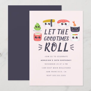 Invitation Fête d'anniversaire de Cute Kawaii Sushi Rolls