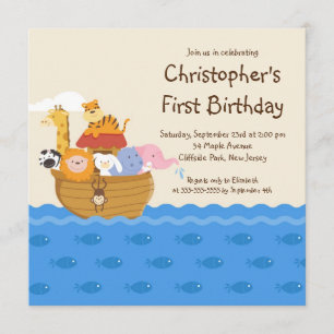 Invitation Fête d'anniversaire de Cute Noah's Ark Baby Animal