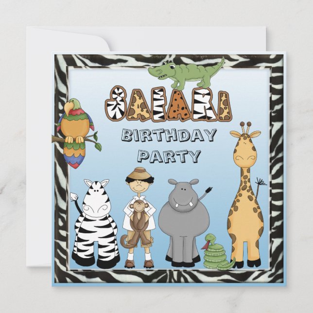 Invitation Fête d'anniversaire de Cute Safari Animaux (Devant)