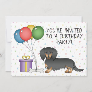 Invitation Fête d'anniversaire de Dachshund à poil long noir 