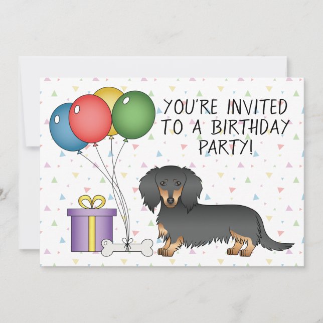 Invitation Fête d'anniversaire de Dachshund à poil long noir  (Devant)