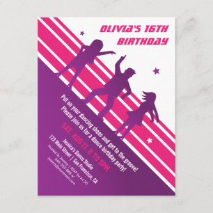 Invitation Fête d'anniversaire de danse disco minimaliste élé