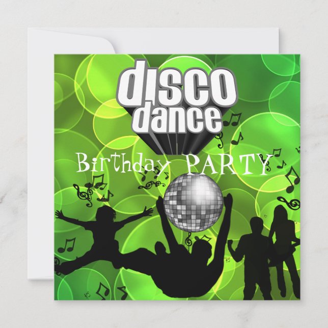 Invitation Fête d'anniversaire de danse disco rétro bulles ve (Devant)
